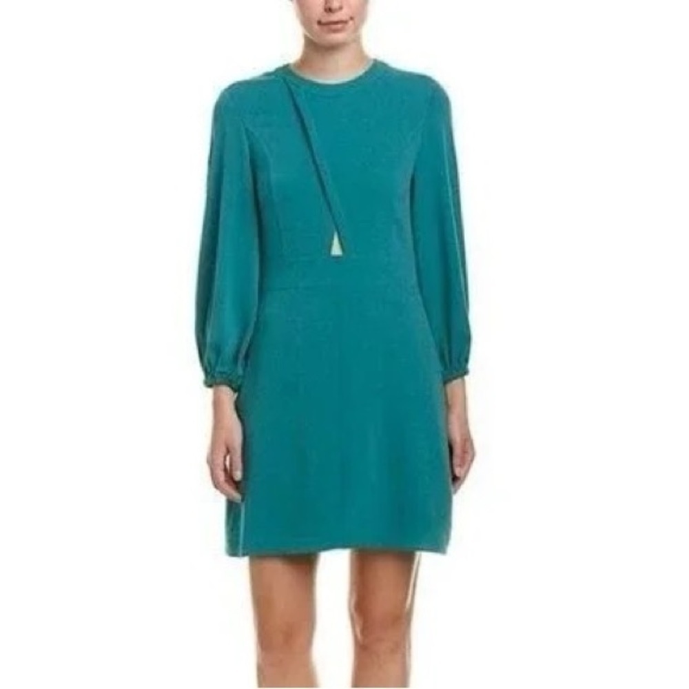 Tibi Savanna Cutout Dress NWT Long Sleeves Keyhole Waist Teal Lined Size 10 - Picture 14 of 14